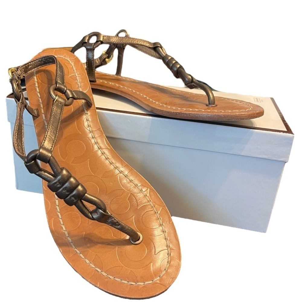 Coach Sawyer Thong Sandal in Pearlized Brown Summer Luxury‎ Resort  Women’s 8